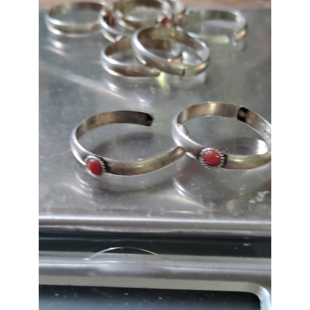925 Sterling Silver Adjustable Ring Reddish Orange Stone Band Fine Jewelry